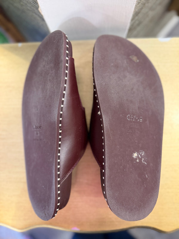 Chloé Rebecca Bordeaux Leather Sandals Size 40