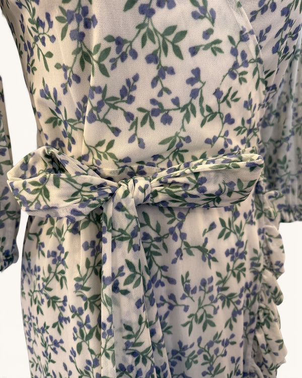 Ganni Blue/Green Floral Wrap Dress Size 8