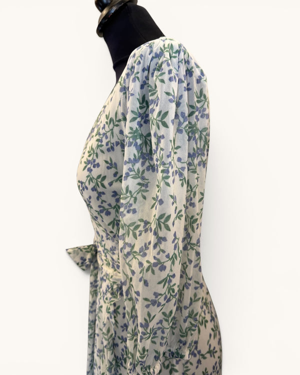 Ganni Blue/Green Floral Wrap Dress Size 8