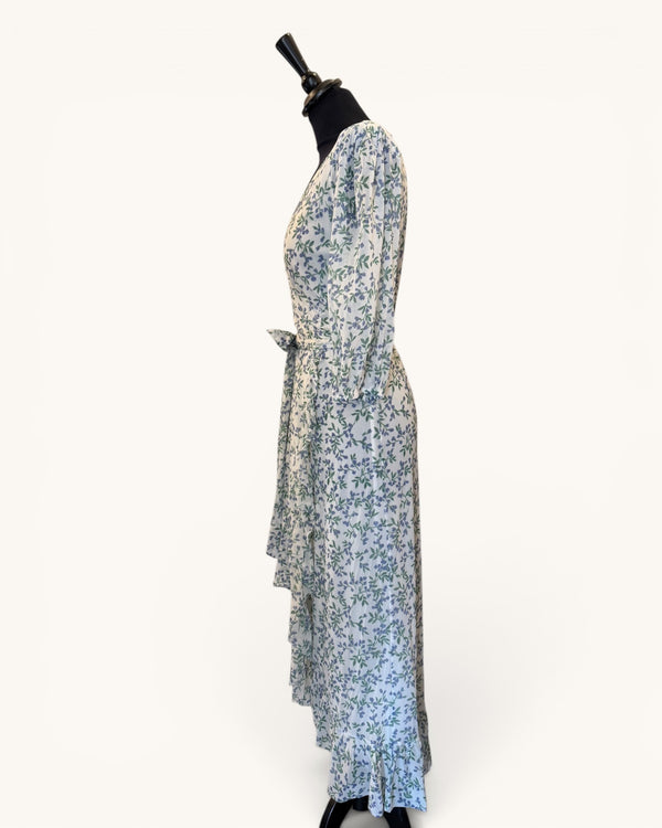 Ganni Blue/Green Floral Wrap Dress Size 8