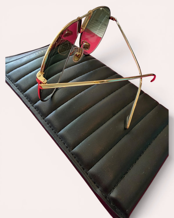 Victoria Beckham Gold Aviator Sunglasses with Leather Pouch