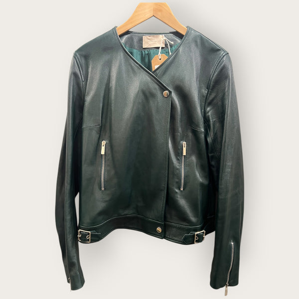 Christopher Kane dark green leather jacket size 14