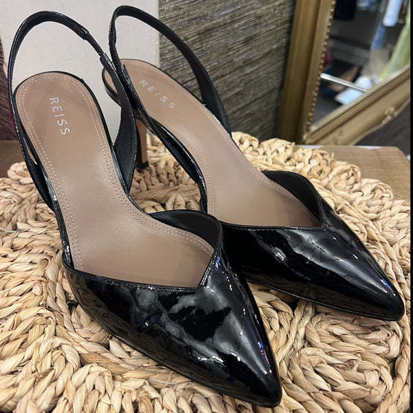Reiss Black Patent Sling back size 40
