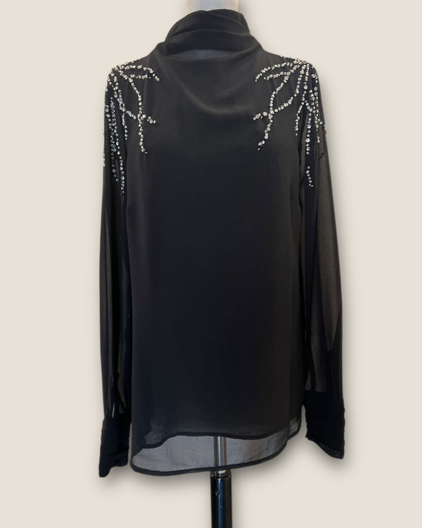 Mint Velvet black diamanté top Size small