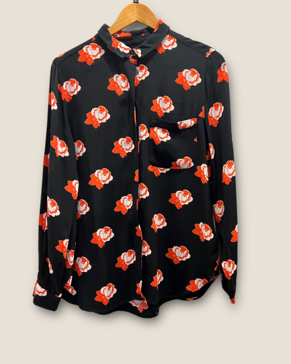 Ganni black/red flower shirt size 8/10