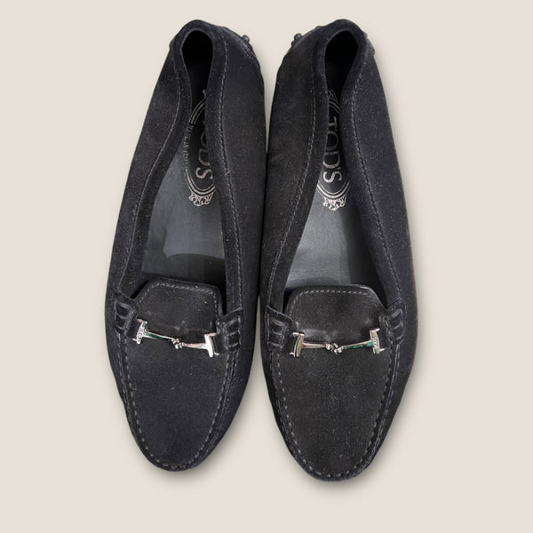 Tods Black suede car shoes/ loafers size 38