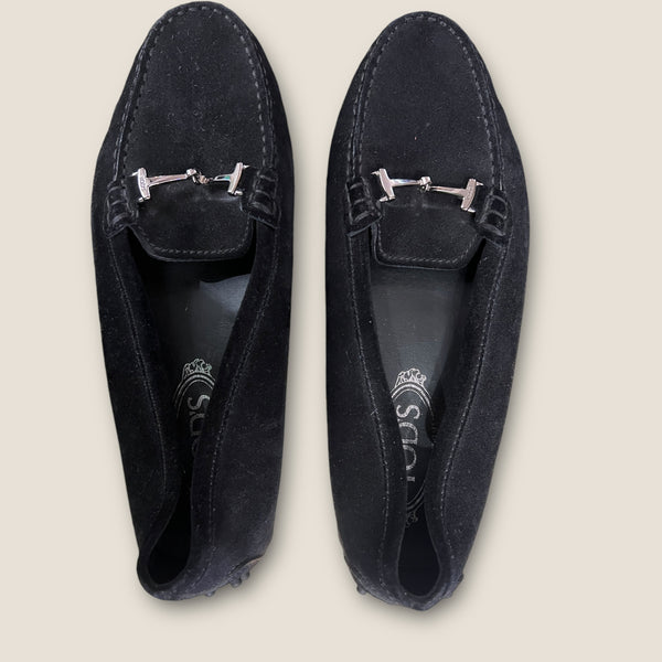 Tods Black suede car shoes/ loafers size 38