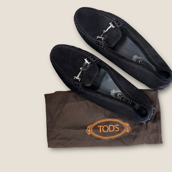 Tods Black suede car shoes/ loafers size 38