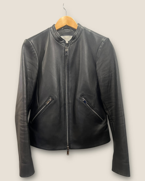 Reiss black leather jacket size 12