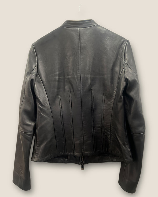 Reiss black leather jacket size 12