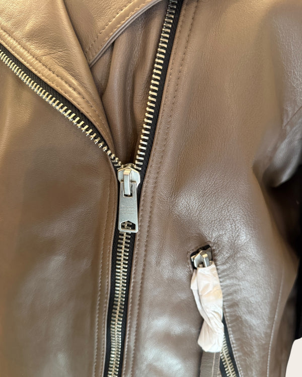 All saints taupe leather jacket 16